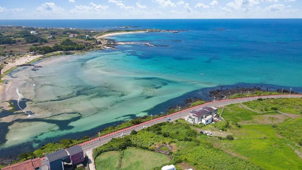 an aerial view of a beach and the ocean at Jeju Badaneomeojip Beach Branch in Jeju