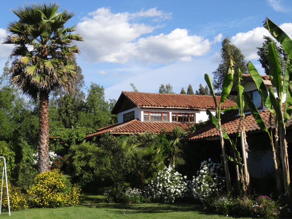 una casa con una palmera en un jardín en Casa Chueca - DiVino en Talca