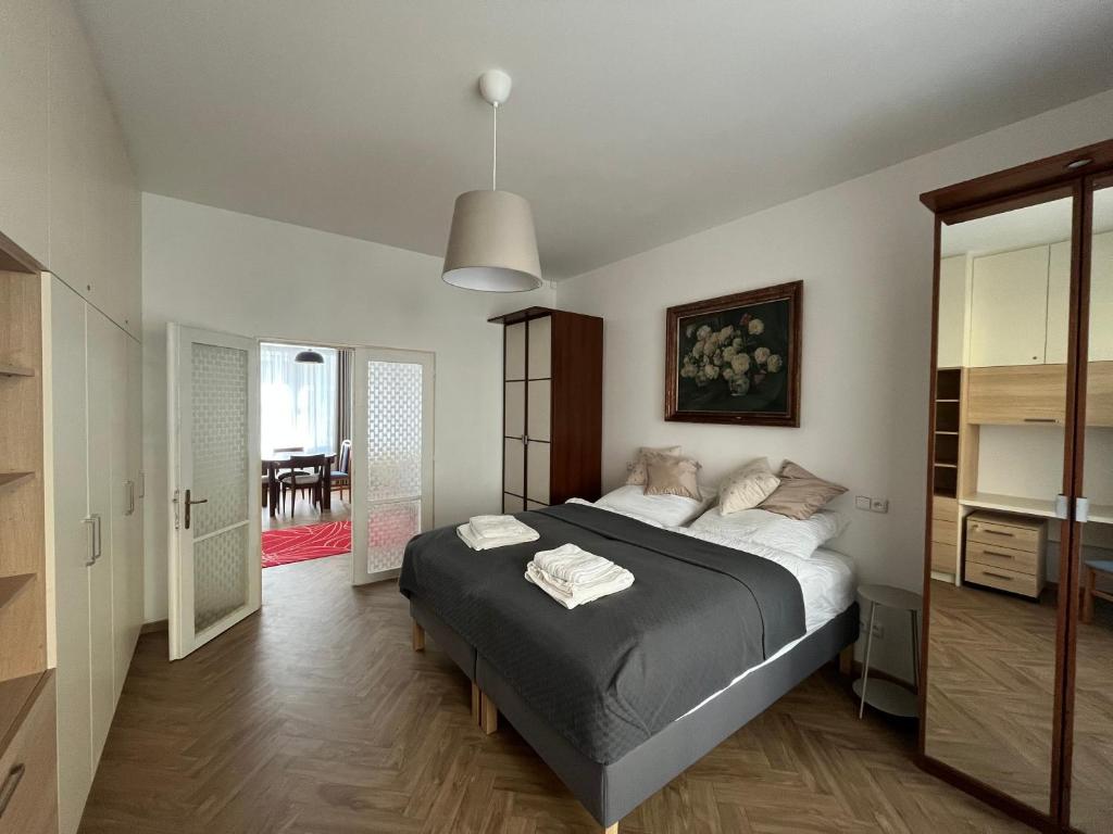 a bedroom with a large bed in a room at Apartmán Na Valešince in Příbram