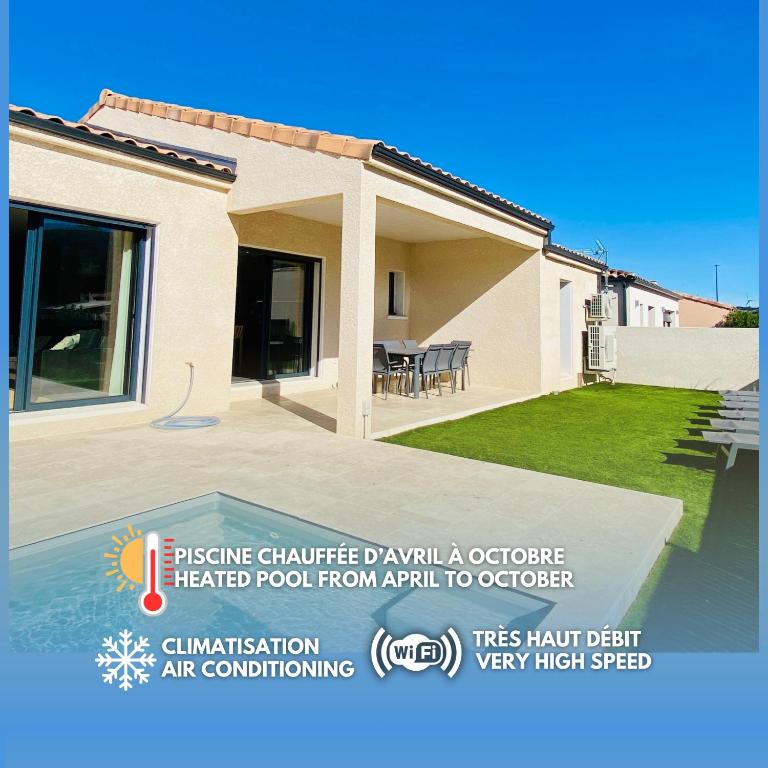 a house with a backyard pool from april to october at Casa Amarante - Piscine privée chauffée - Climatisation - WIFI in Roquefort-des-Corbières