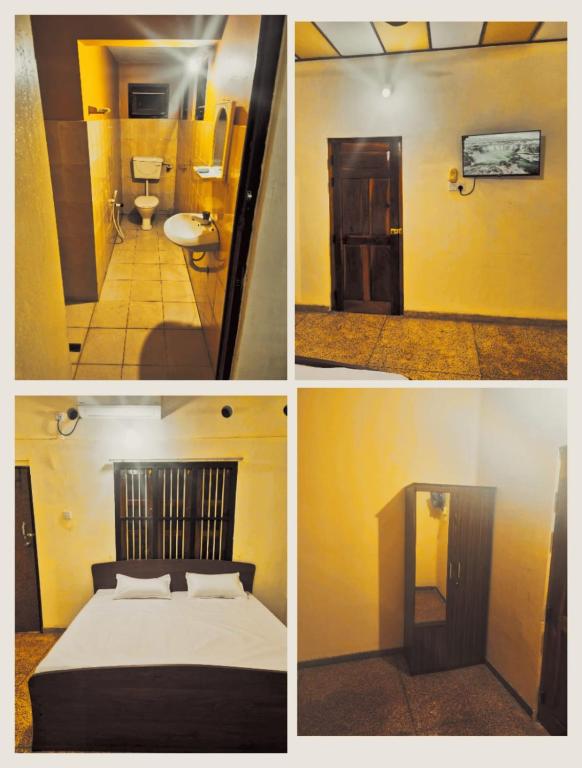 four pictures of a room with a bed and a bathroom at Naturehouse in Jaffna