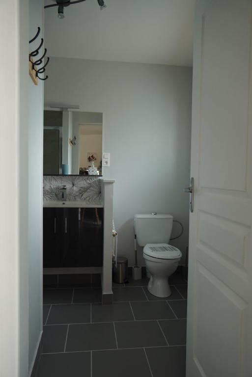 a bathroom with a toilet and a sink at Maison individuelle in Triac-Lautrait