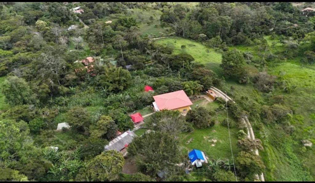 an aerial view of a house with a red roof at Cabaña jacuzi interno in El Chocho