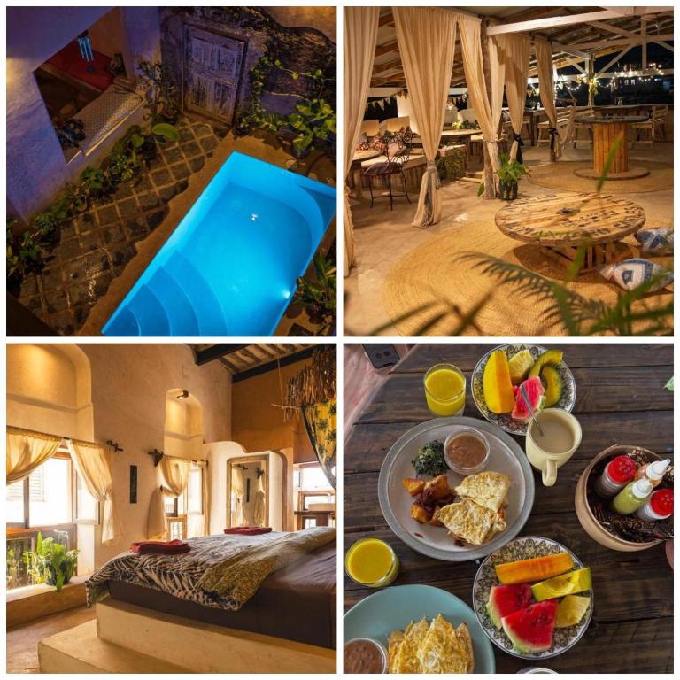 a collage of pictures of a hotel room with a pool at Firefly boutique Hotel Zanzibar With Roof Terrace in Zanzibar City
