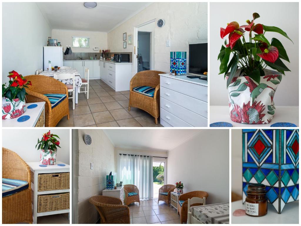 a collage of photos of a kitchen and a living room at Ria's Rest Self Catering Flatlet in Sedgefield