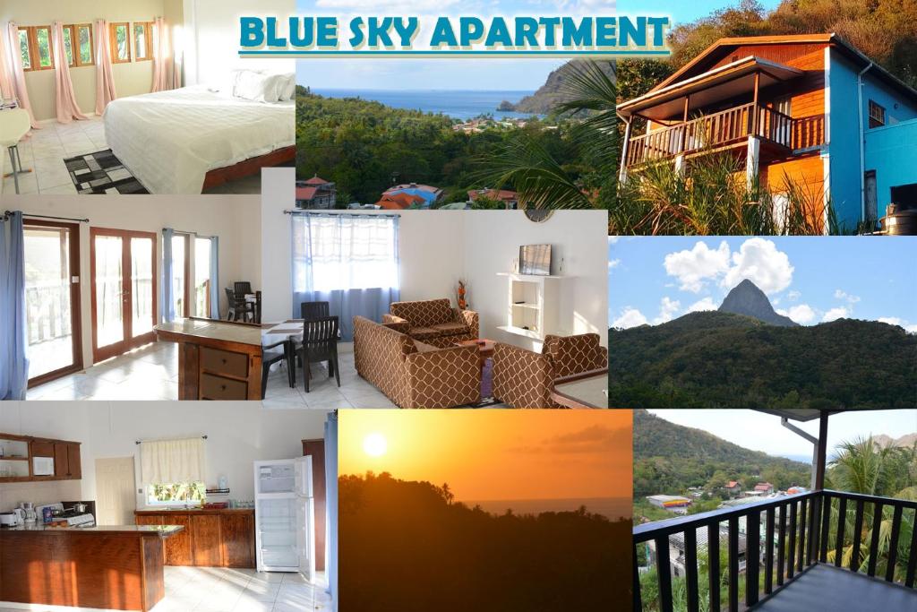 a collage of photos of a blue sky apartment at Blue Sky Apartment in Soufrière