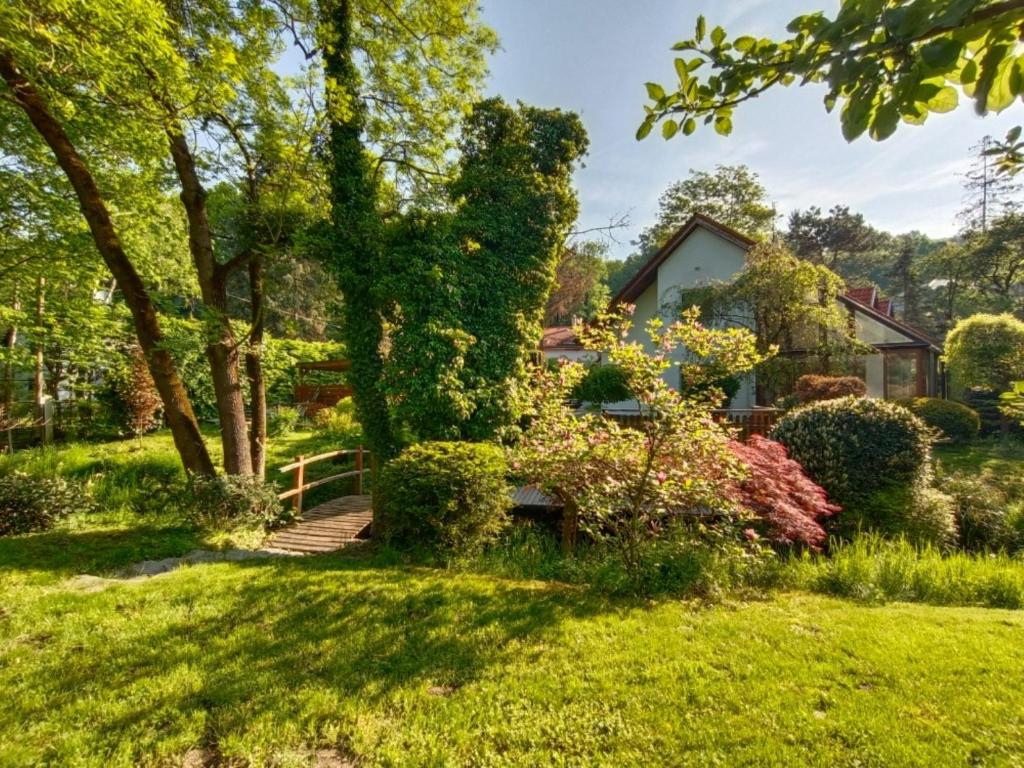 a garden with a house and a path at Dom pod lesom v Borinke in Stupava
