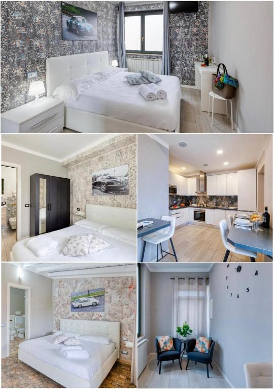 a collage of photos of a bedroom and a living room at Scuderia il Costa in Paratico