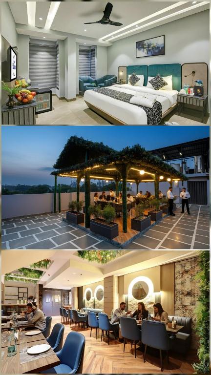two pictures of a hotel room with a bed at HOTEL UPTOWN with Luxury Restaurant & Rooftop Near Connaught Place, New Delhi City Centre in New Delhi