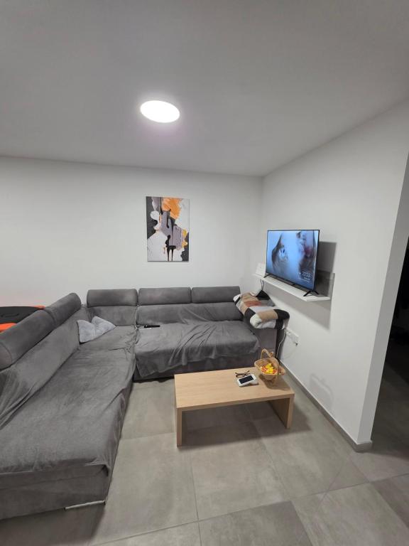 a living room with a couch and a coffee table at Center- Podčetrtek in Podčetrtek