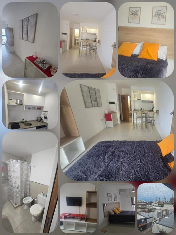 a collage of photos of a bedroom and a living room at Departamento centro Parana 2 in Paraná