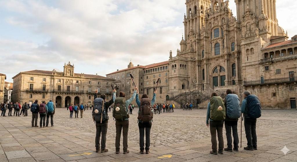 a group of people standing in front of a building at Smart English Rooms in O Mesón Do Vento 