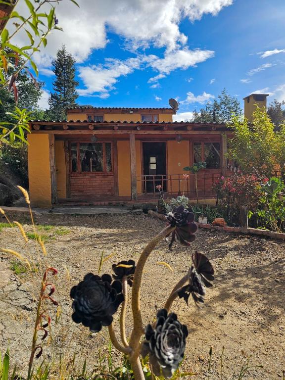 a house in the back of a yard at Cabaña Bachué in Sutatausa