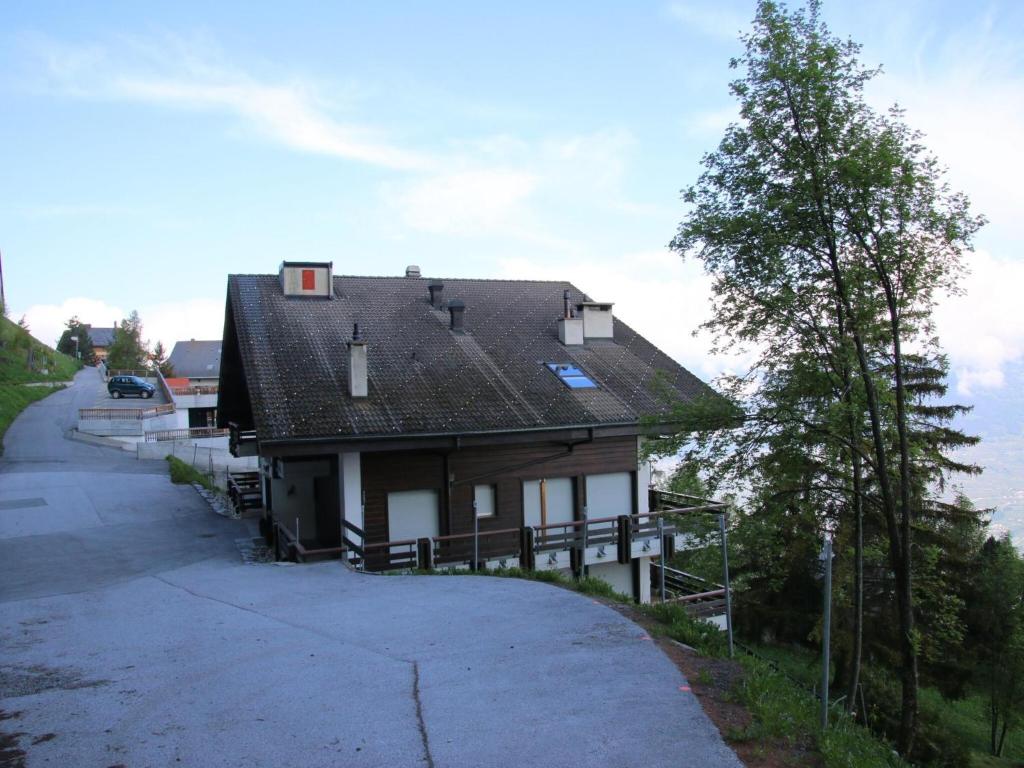 a house on the side of a road at Cozy Apartment With Mountain Views in Veysonnaz