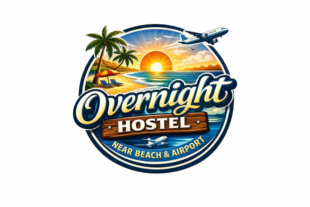 an illustration of an airport logo with a beach and an airplane at Overnight Beach & Airport Hostel Negombo in Negombo