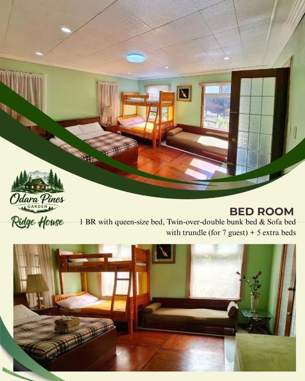 a advertisement for a bed room with two bunk beds at Odara Pines Garden The Ridge House 1BR in Baguio