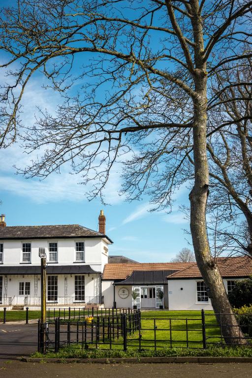 a white house with a tree in the foreground at The Oakwood Hotel in Gloucester