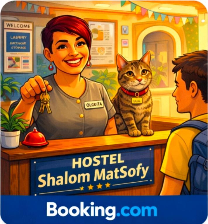 a poster of a woman and a cat at a desk at Shalom_MatSofy in Santiago