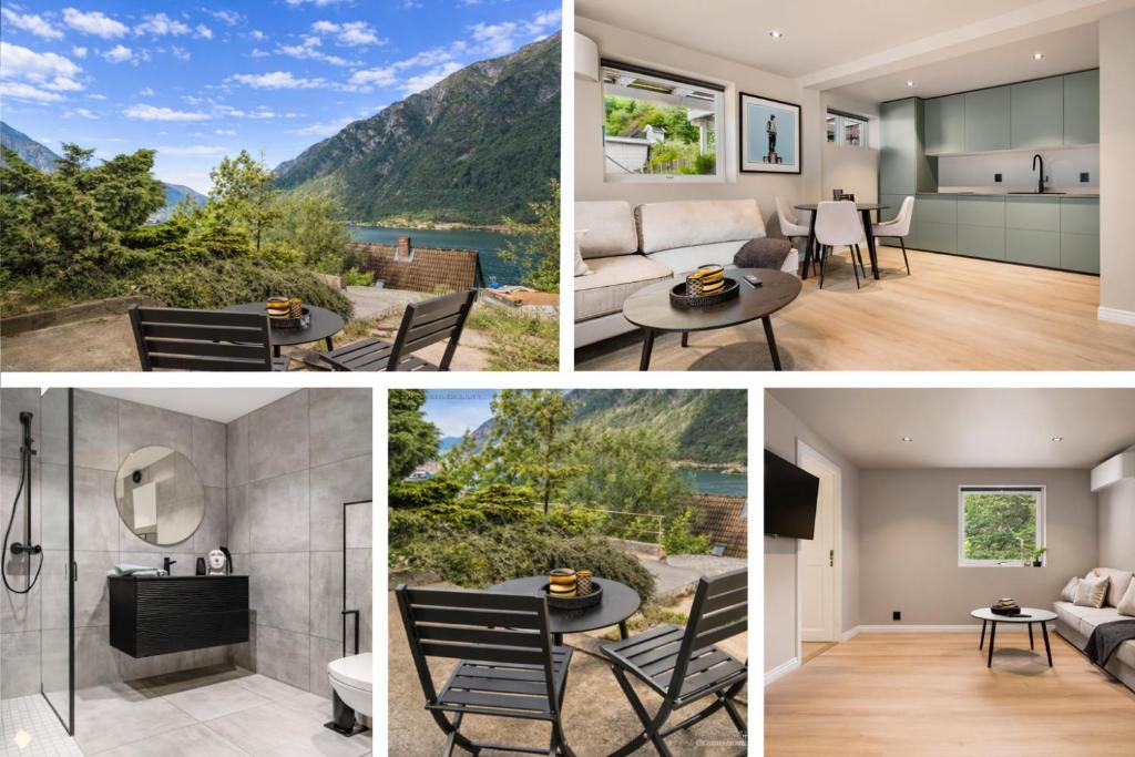 a collage of photos of a house with a view at Trolltunga Fjords in Tokheim