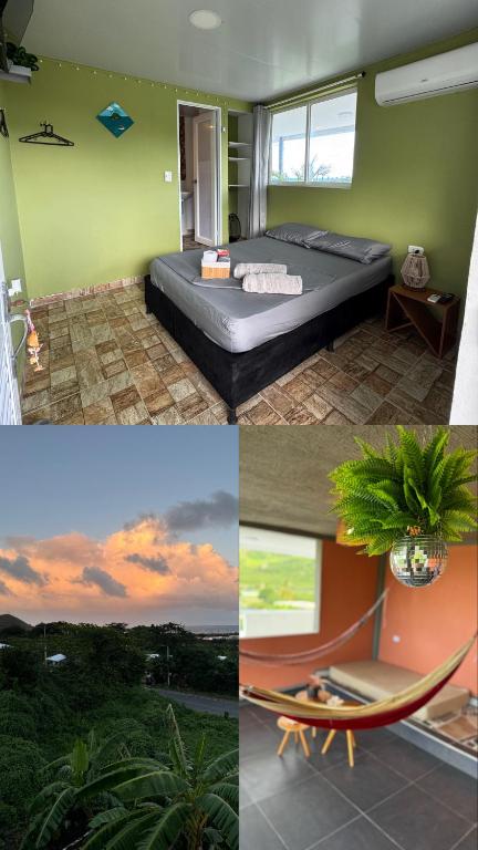 a collage of four pictures of a bedroom with a bed at Posada ontimeview in Providencia