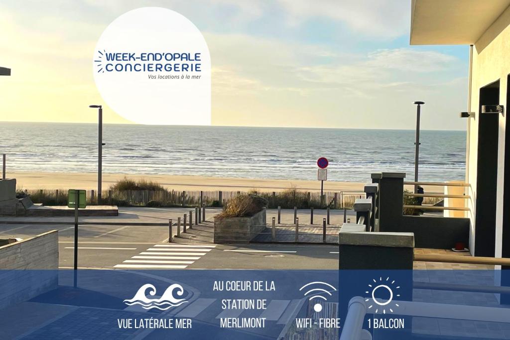a view of the beach from a building at L’échappée avec vue sur la mer in Merlimont