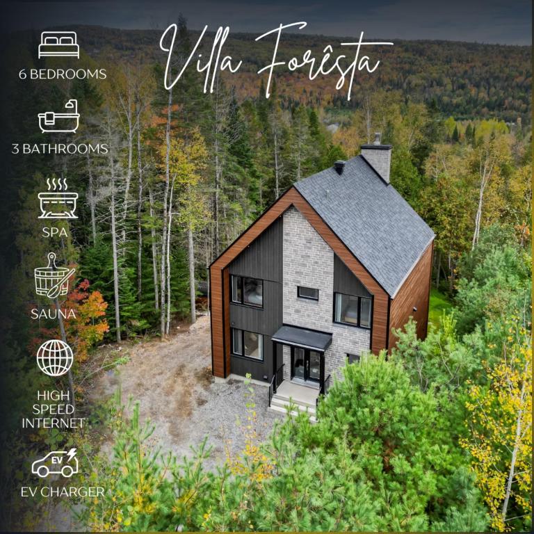 a rendering of a barn house in the woods at Villa Forêsta Ski, Spa & Sauna in Saint Come