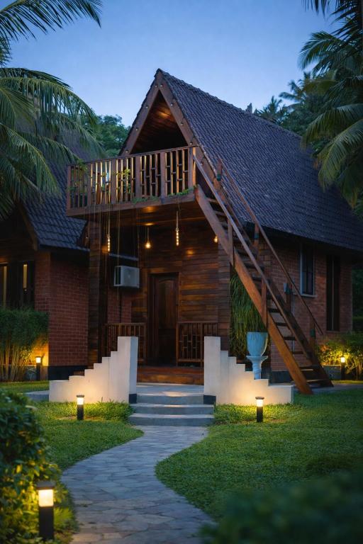 a house with a staircase in front of it at Inpan's beach resort Batticaloa in Batticaloa