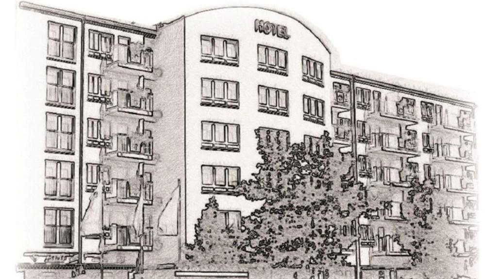 a black and white drawing of a building at Hotel Ascot Bristol in Potsdam