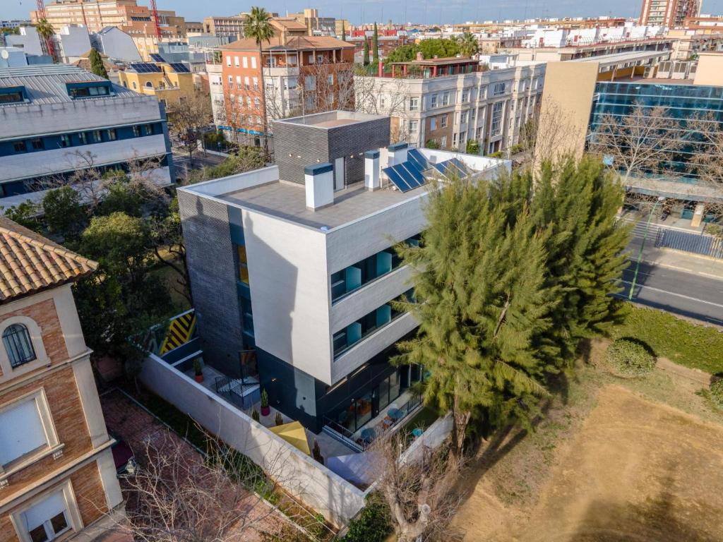 an aerial view of a building in a city at La 15 Palmera Residence By Soho Boutique in Seville