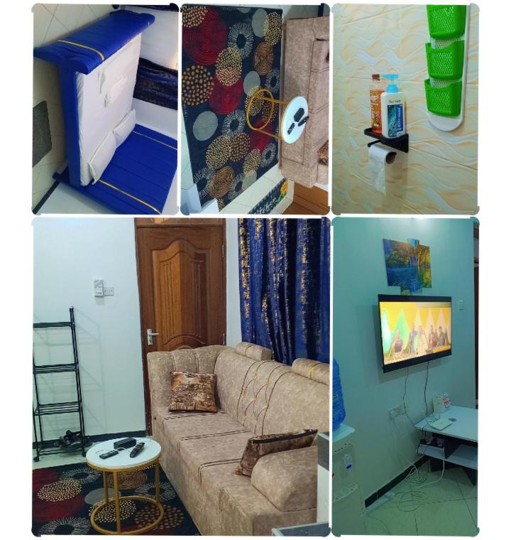 a collage of pictures of a living room at Executive One bedroom with extra mattress 02 in Mombasa