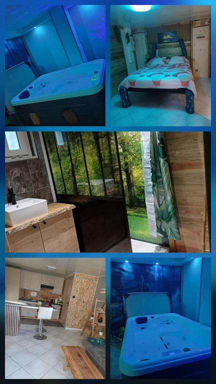 Krevet ili kreveti u jedinici u okviru objekta aud eau maillet 2 gites spa sauna