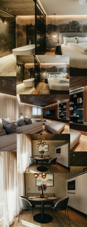 a collage of photos of a hotel room at The Black Eagle Luxury Appartements in Mayrhofen