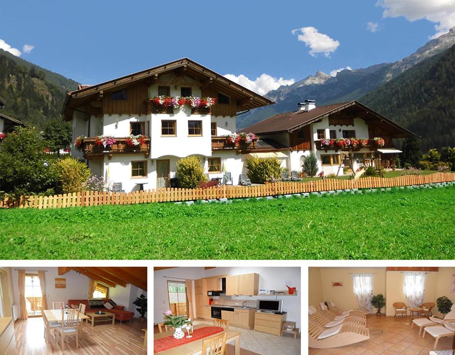 eine Collage mit Fotos eines Hauses in der Unterkunft Landhaus Müller in Neustift im Stubaital