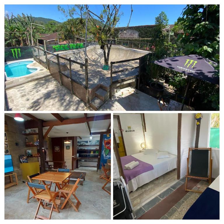 a collage of pictures of a house with a bedroom and a pool at Tree Park Cambury in Camburi