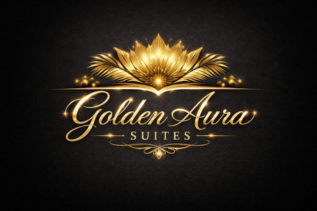 a gold anaiva suites logo on a black background at Golden Aura Suites in Stratford