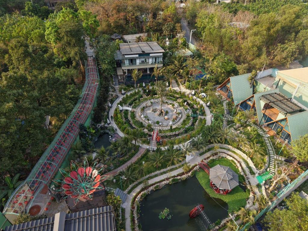 an overhead view of a amusement park with a roller coaster at Uniton Zen Garden in Ấp Bến Cầu