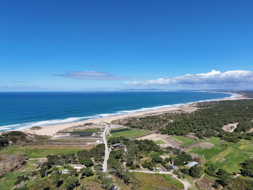 an aerial view of the beach and ocean at Beachside Villa with Private Garden in Aldeia do Meco