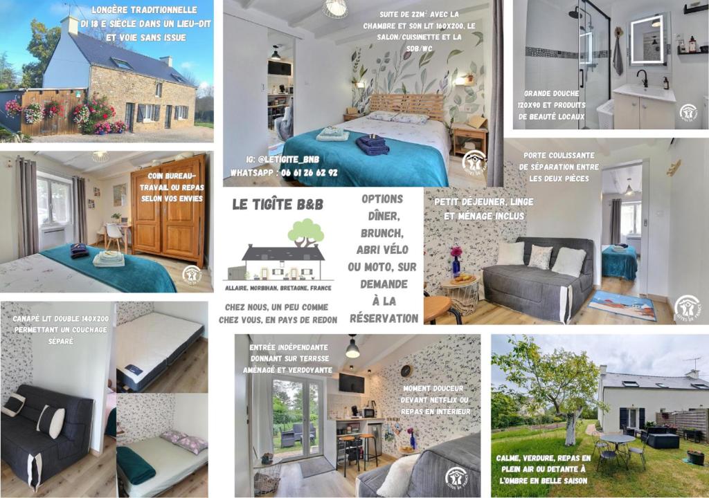 a collage of pictures of a house at Le Tigîte B&B entrée privée-petit déj-linge inclus in Allaire