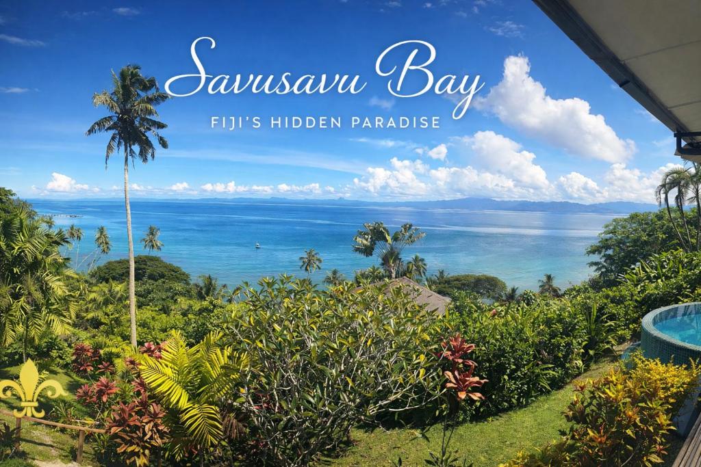 a view of the ocean from a villa in samoan bay at Luxury Ocean View Villa, Savusavu Bay, Blue Bayou Bure with Starlink in Savusavu