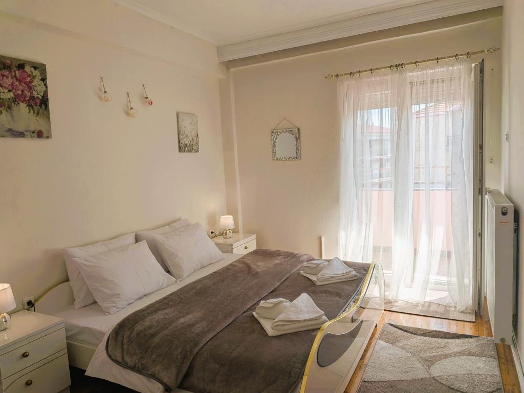 a bedroom with a large bed and a window at The Sunny Side Apartment in Florina