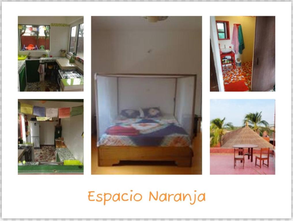 a collage of pictures of a bedroom and a bed at Oasis Palmarin in Palmarin