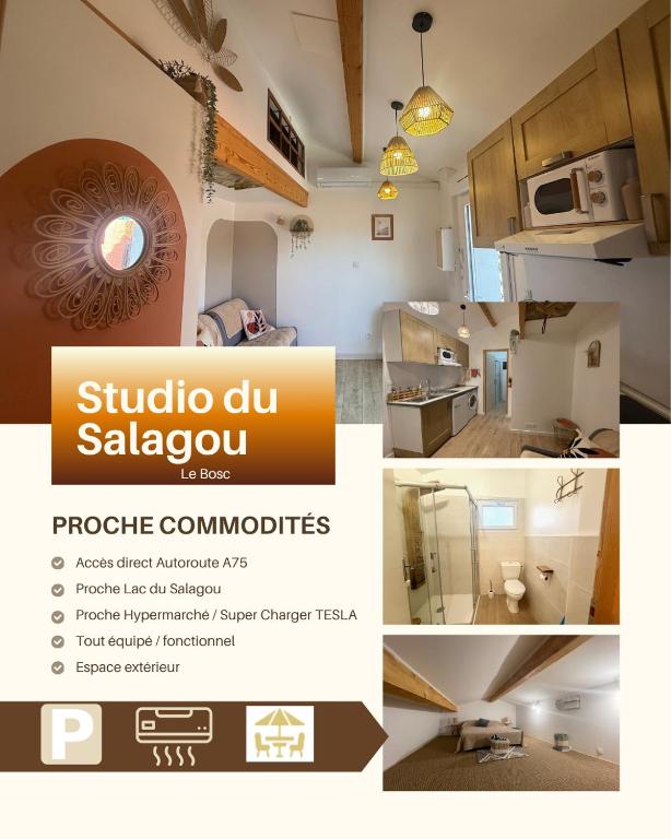 a collage of photos of a kitchen in a house at Studio indépendant près Salagou in Le Bosc
