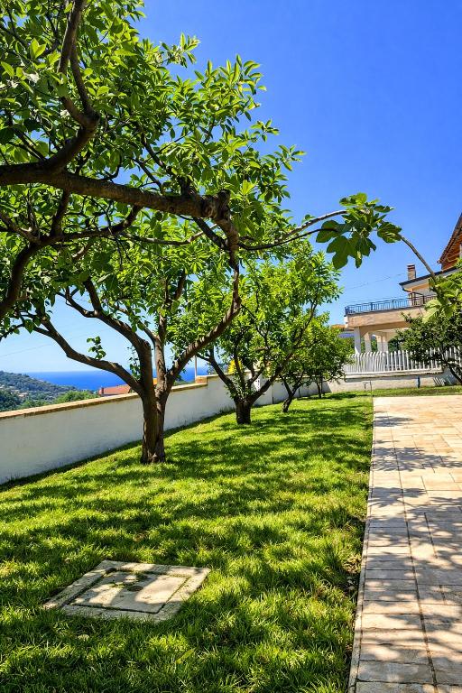 a grassy area with two trees and a building at Casa indipendente con giardino e vista mare - Casa Gennaro in Agropoli