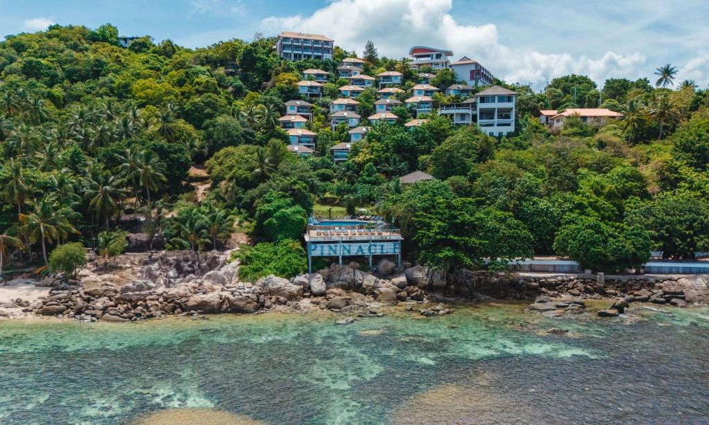 an aerial view of the resort from the water at Pinnacle Koh Tao Resort in Ko Tao