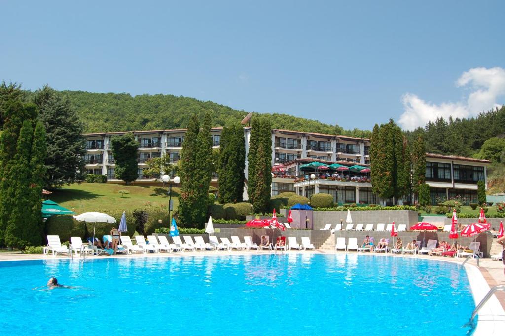 Hotel Makpetrol Struga في ستروغا: شخص يسبح في مسبح كبير في فندق