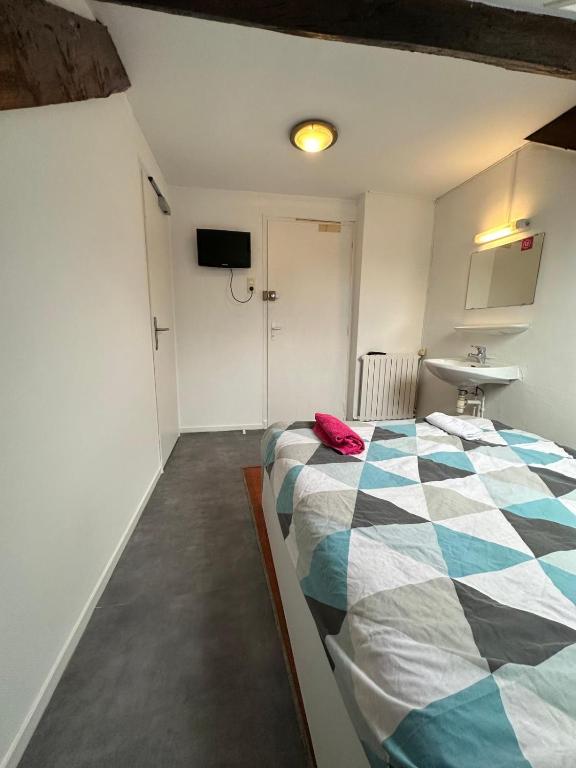 a bedroom with a bed and a sink in it at Hôtel de la gare - Chambre standard in Tarbes