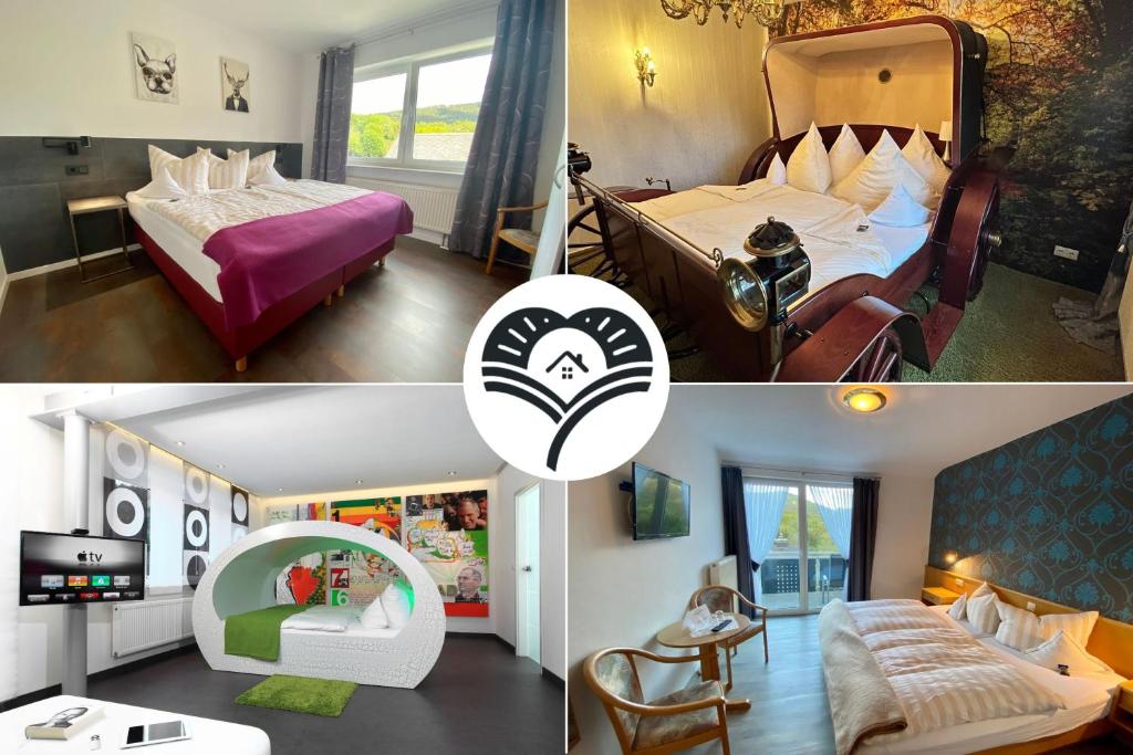 a collage of two pictures of a hotel room at Siebenglück - 4 FeWo's mit SommerCard in Winterberg