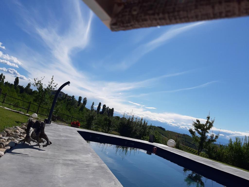 a statue standing next to a swimming pool at Agriturismo CasaMatilda in Dogliani