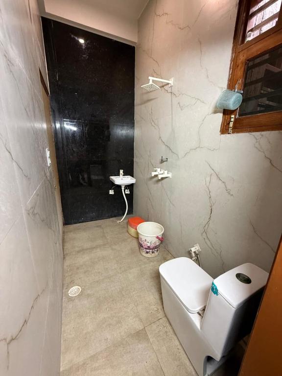 a bathroom with a toilet and a sink at Kirpalu haridham hotel in Vrindāvan