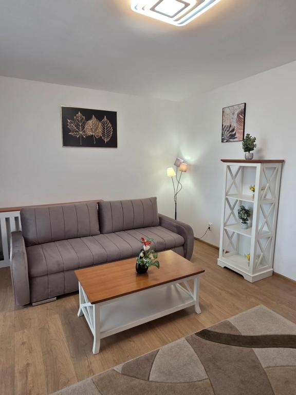 a living room with a couch and a coffee table at Apartament Relaxa Green 3 - 2 Rooms - AC - Parking in Târgu-Mureş